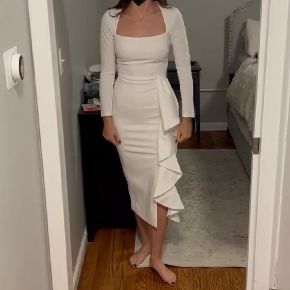 ASOS Ruffle Midi dress in white